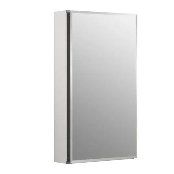 KOHLER K-CB-CLC1526FS 15" W X 26" H Aluminum Single-Door Medicine Cabinet with Mirrored Door, Beveled Edges