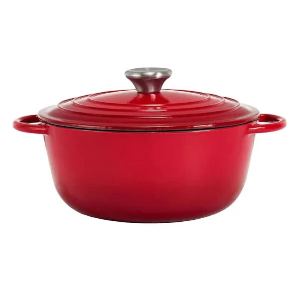at Home 5-Quart Enameled Cast Iron Dutch Oven, Red