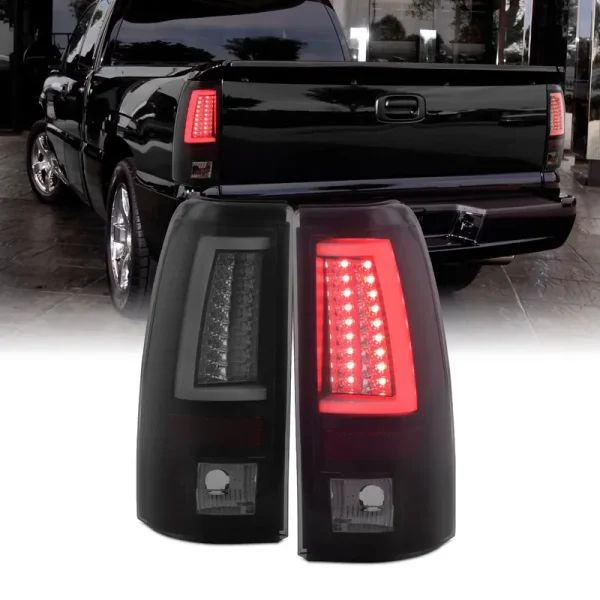 AKKON - for 03 - 06 Silverado 05 - 07 Silverado Hybrid Pickup Truck Black Smoked Rear V2 LED Tail Lights Brake Lamps
