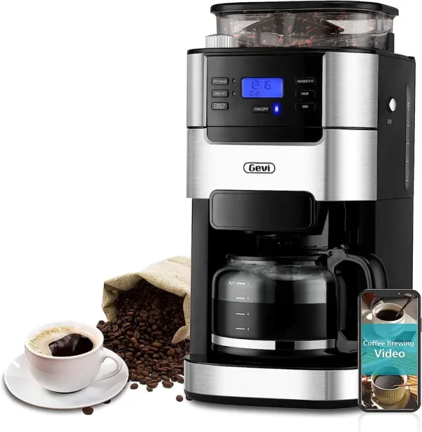 10-Cup Drip Coffee Maker, Grind and Brew Automatic Coffee Machine with Built-In Burr Coffee Grinder, Programmable Timer Mode and Keep Warm Plate, 1.5L