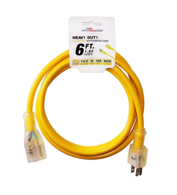 6 ft. 14/3 SJTW Full Copper 15 Amp 125-Volt 1625-Watt Lighted End Indoor/Outdoor Extension Cord (2-Pack)