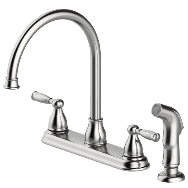 Project Source Brice Stainless Steel 2-Handle Deck-Mount High-Arc Handle Kitchen Faucet (Deck Plate Included)