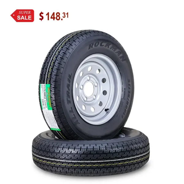 ROCKMAN Trailer Tire Wheel Assembly ST175/80R13 6 - Ply C 91M 5 Lug on 4.5" PCD Silver Mod Rim, SET 2