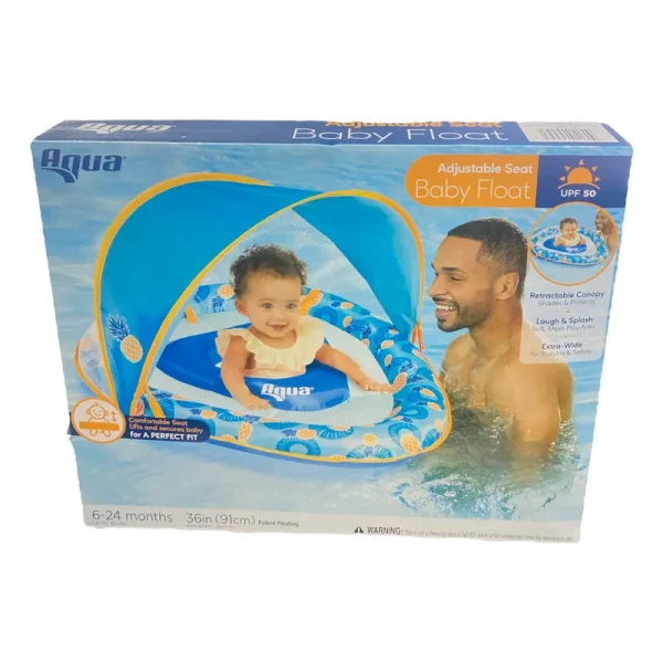 Aqua Leisure Adjustable Seat Baby Pool Float w/ Retractable Canopy Pineapple