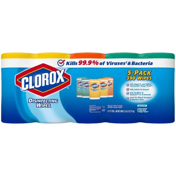Clorox Disinfecting Wipes, 5 Pack - 390 wipes [6 lb 6.5 oz (291 kg)]