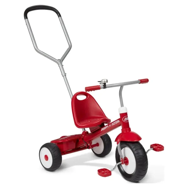Radio Flyer Deluxe Steer & Stroll Tricycle with Parent Push Handle and Adjustable Seat for Ages 2 to 5 Years