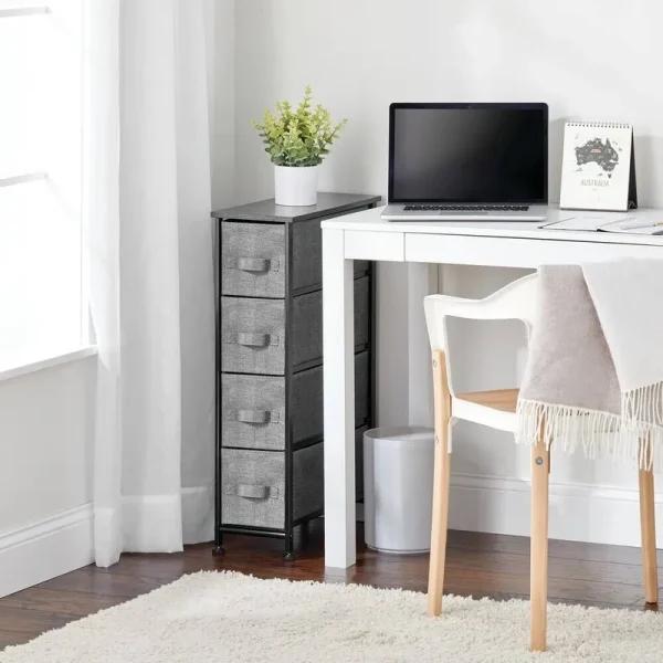 mDesign Narrow Dresser Storage Tower Stand with 4 Removable Fabric Drawers - Charcoal