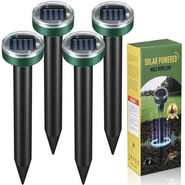 Mole Repellent Solar Powered Gopher Repellent Ultrasonic Solar Powered Sonic Mole Deterrent Stakes, Snake Groundhog Repellent for Yard, Garden, Lawn