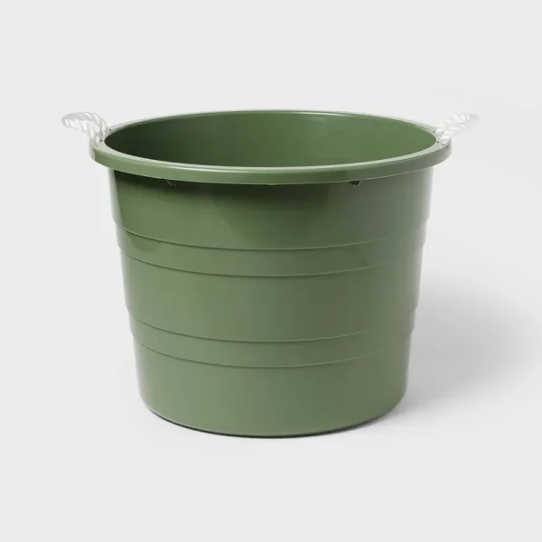 Plastic Kids' Storage Bin with Woven Handles Green - Pillowfort