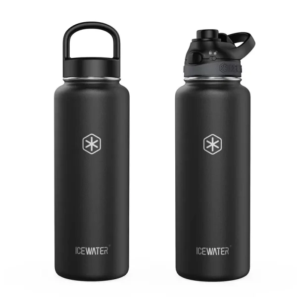 ICEWATER-40 oz, Auto Spout Lid, Stainless Steel Water Bottle, BPA Free, Double Walled Vacuum, Lockable Lid, Leak Proof, Pop-Up Top, One-Hand