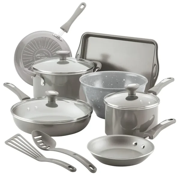 Rachael Ray 12 - Piece Get Cooking Nonstick Pots and Pans Set/Cookware Set, Gray