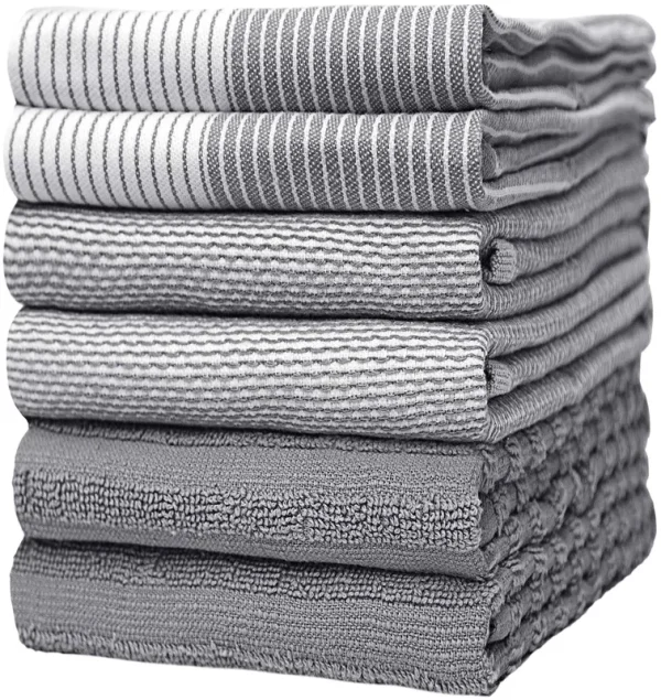 Bumble Towels Premium Kitchen,Hand Towels (20��x 28��, 6 Pack) Large Cotton, Dish, Flat & Terry Towel Highly Absorbent Tea Towels Set with Hanging Loop