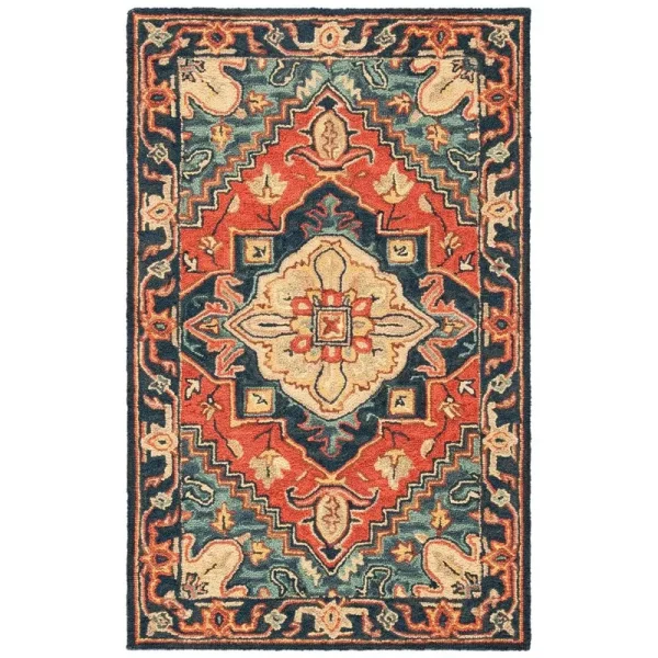 Bluffs Oriental Handmade Tufted Wool Red / Navy Area Rug World Menagerie Rug Size: Rectangle 3' x 5'