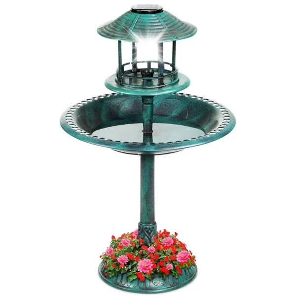 Best Choice Products Solar Outdoor Bird Bath Pedestal Fountain Garden Decoration w/ Fillable Planter Base - Stone
