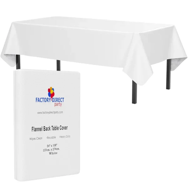 Exquisite Flannel Backed Vinyl Tablecloths, Solid Color Premium Quality Waterproof Table Cover (54 inch. x 108 inch, White)