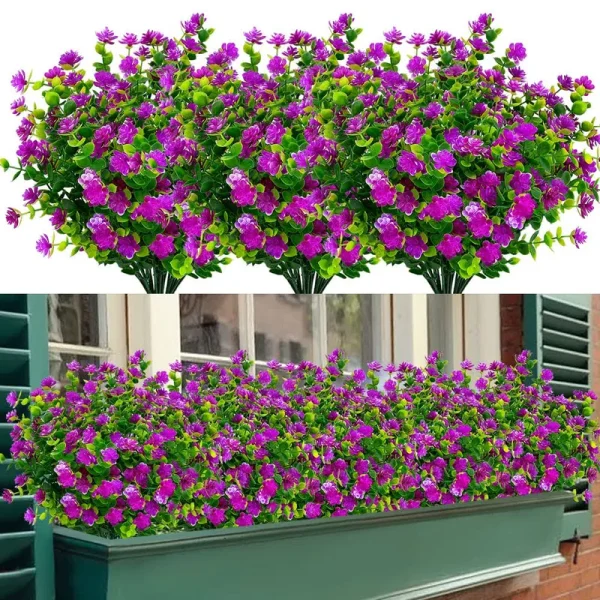 TEMCHY 24 Bundles Outdoor Artificial Fake Flowers No Fade UV Resistant Faux Plastic Plants for Hanging Planter Patio Yard Wedding Indoor Home