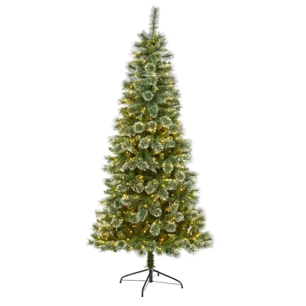 Nearly Natural 7ft. Wisconsin Slim Snow Tip Pine Artificial Christmas Tree with 400 Clear LED Lights