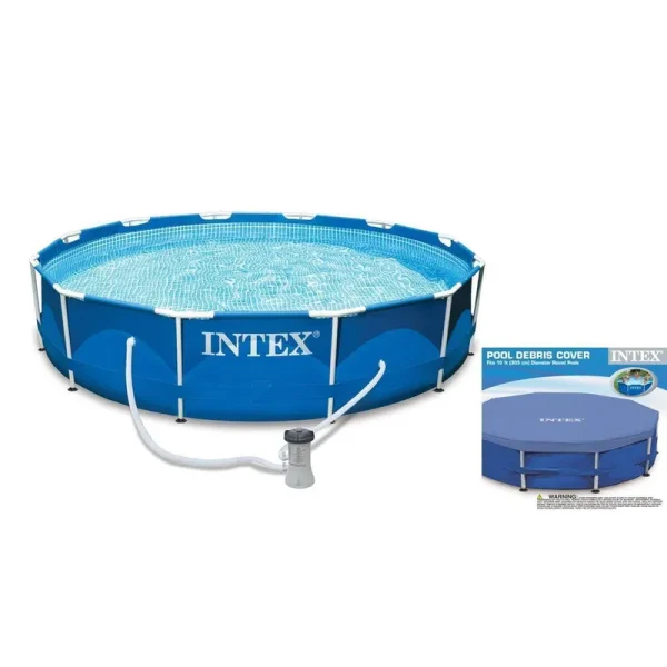 Intex - 10ft x 30in Metal Frame Swimming Pool Set with Filter and Debris Cover