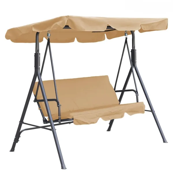 3-Person Khaki Steel Outdoor Swing