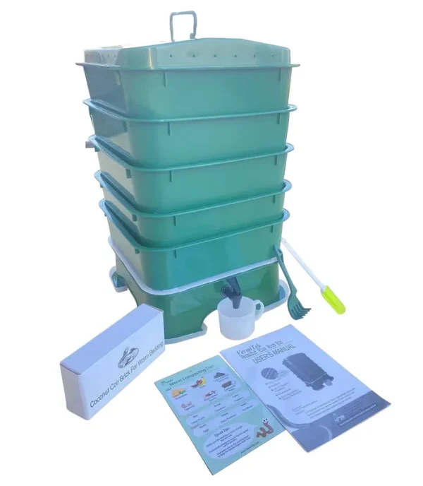 U.S.Made 5-Tray VermiHut Plus Compost Bin (Green)