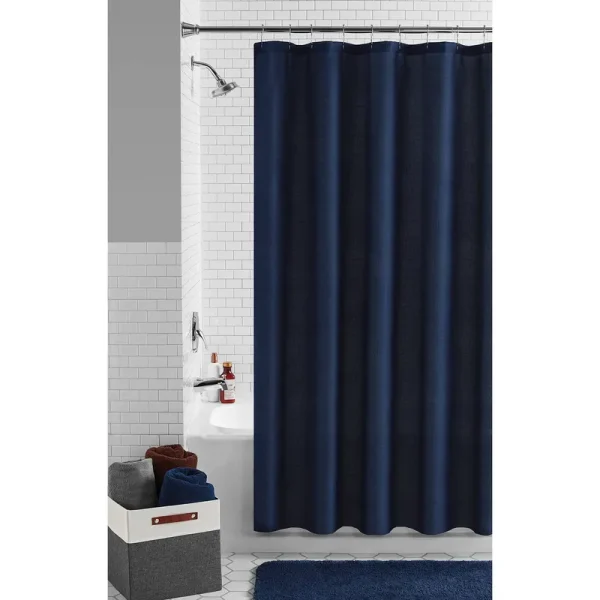 Mainstays Waffle Weave Textured Fabric Shower Curtain - Navy Blue - 72 x 72 in
