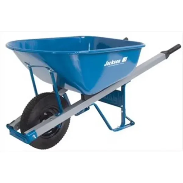 Steel Contractors Wheelbarrow, 6 cu ft, 1 Knobby Flatt Free Tire, Blue