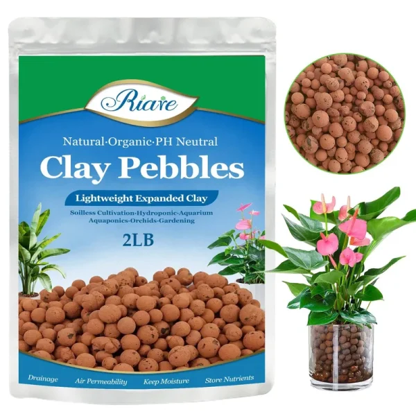 Riare 2 lbs Organic Expanded Clay Pebbles for Plants- 4mm-16mm Natural Leca Balls Lightweight Hydroponic Clay Pebbles aggregate for Indoor Plants,