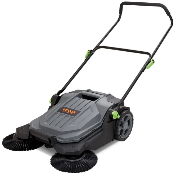 VEVOR Walk-Behind Hand Push Floor Sweeper, 25.6" Sweeping Width Floor Sweeper Manual Non-Electric, 5-Gallon Waste Container, Angle & Height