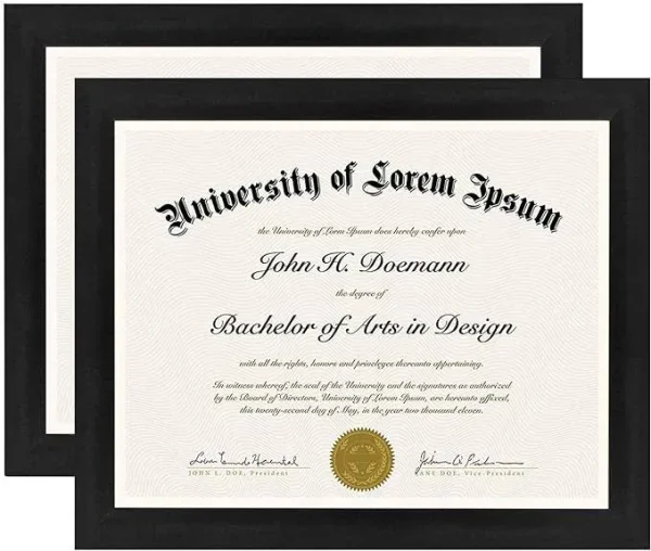 Americanflat Set of 2 Diploma Frame 8.5" x 11" with Table Stand - Black Wood and Glass