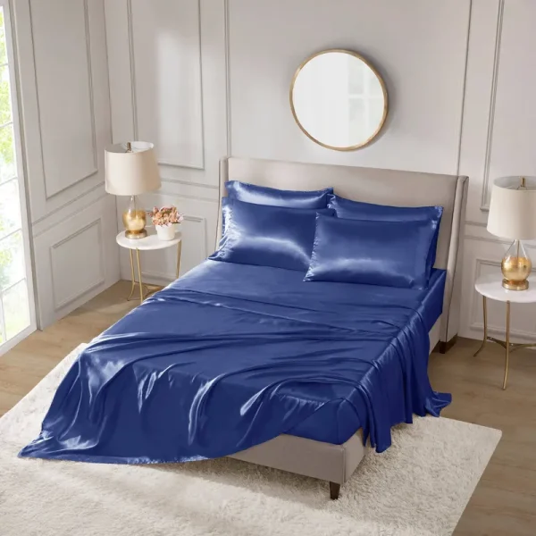 Madison Park Essentials Satin 6-Pc. Sheet Set, Queen - Navy