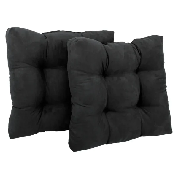 Blazing Needles 19-inch Squared MicroSuede Tufted Dining Chair Cushion (Set of Two) - Black