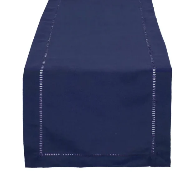 Fennco Styles Classic Hemstitched Border Solid Color Daily Use Table Linens 14"x72" Table Runner / Classic Blue