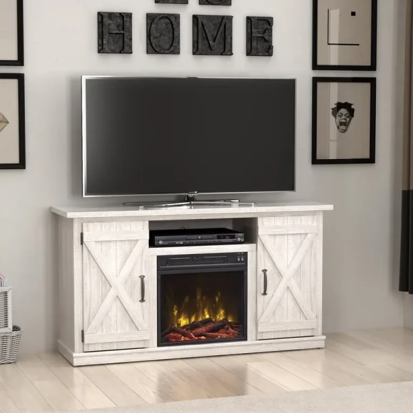 Twin Star Home Barn Door TV Stand for Tvs up to 55" with Classicflame Electric Fireplace, Sargent Oak