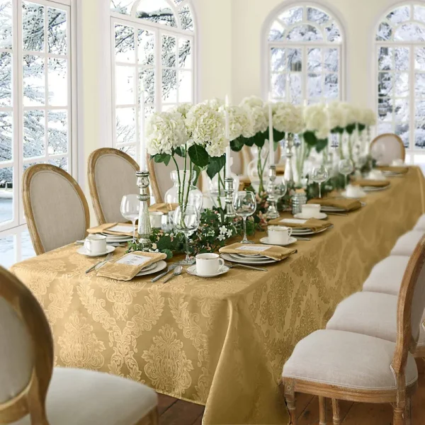 Elrene Barcelona Damask 60" x 84" Oblong Tablecloth - Gold