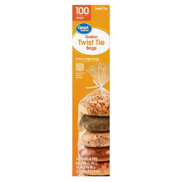 Great Value Bags, Twist Tie, Extra Large, Gallon - 100 bags