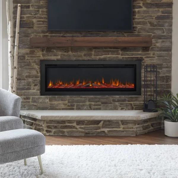 Real Flame 65" Wall Mounted/Recessed Electric Fireplace Insert, Black 5560