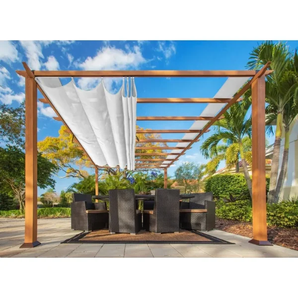 Paragon Outdoor Aluminum Pergola with Canadian Cedar Wood (OFF White) (11' x 16')