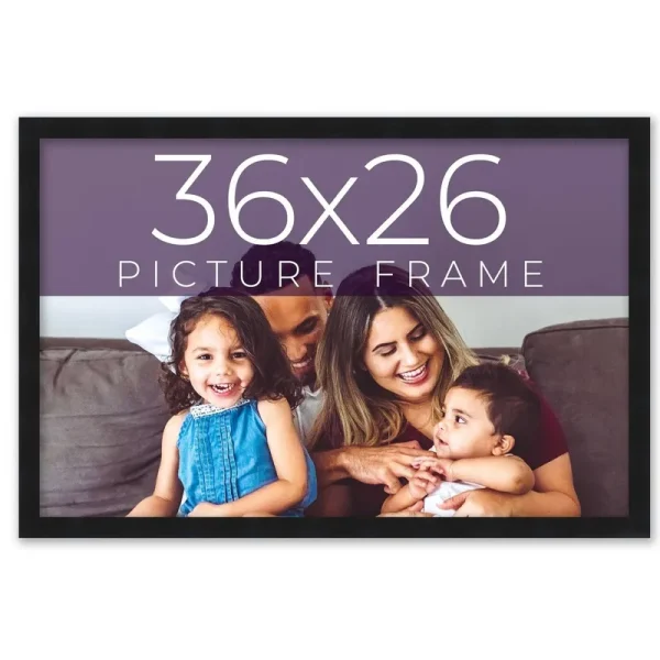 CustomPictureFrames.com 36x26 Frame Black Real Wood Picture Frame Width 0.75 Inches | Interior Frame Depth 0.5 Inches | Noir Classique Mid Century