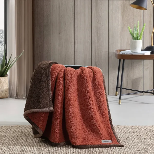 Eddie Bauer Bi Colored Sherpa Reversible Throw Blanket - Orange/Brown