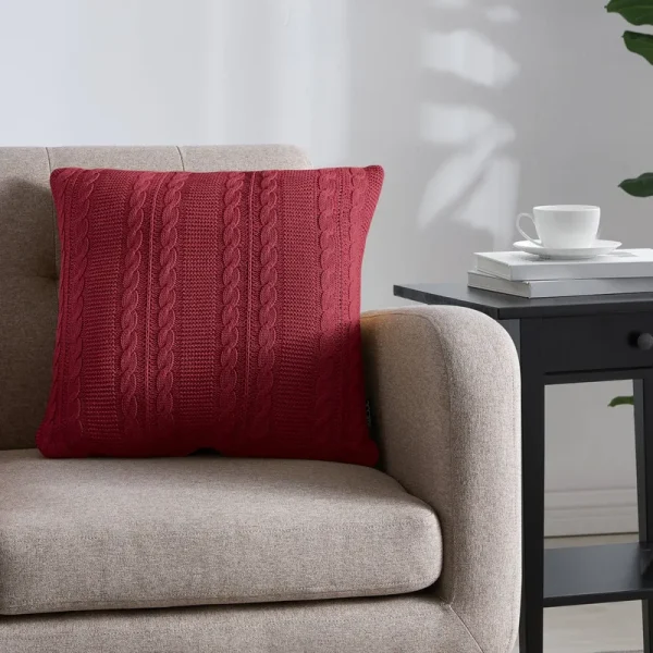 18"x18" Dublin Cable Knit Square Throw Pillow Red - Vcny