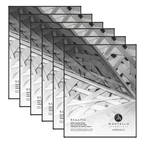 Mantello Front Loading Document Picture Frame 8.5x11 inch, Black, 6-Pack