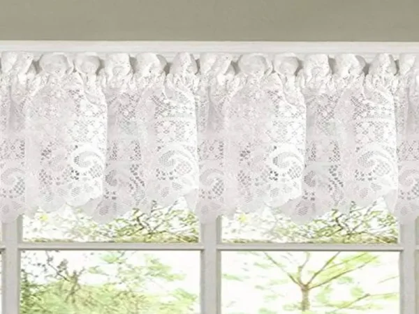 Sweet Home Collection Old World Style Floral Heavy Lace Kitchen Curtain Valance, White
