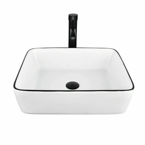 FULLWATT Bathroom Ceramic Sink Vanity Vessel Basin Porcelain Faucet Drain Combo Rectangle, White