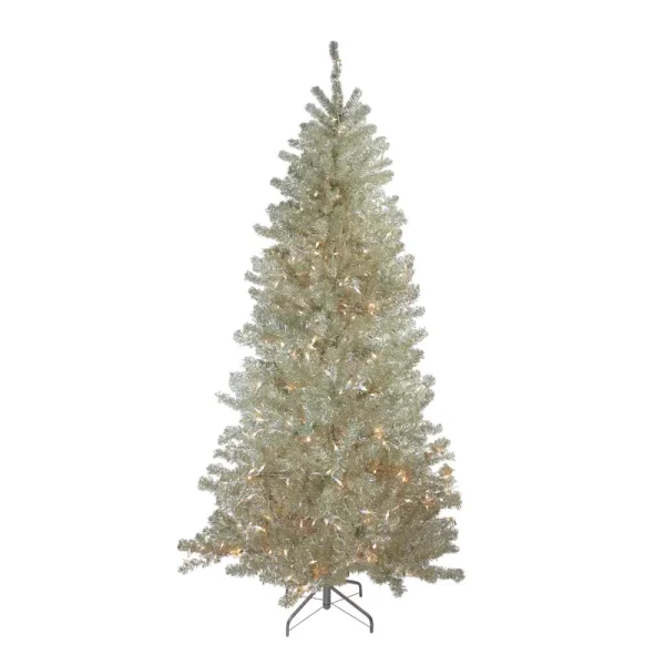 7' Metallic Sheer Champagne Artificial Tinsel Christmas Tree - Clear Lights