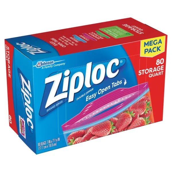 Ziploc Storage Bags, Quart - 80 count