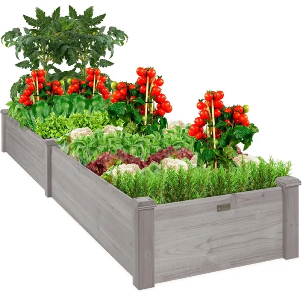 Best Choice Products 8x2ft Outdoor Wooden Raised Garden Bed Planter for Grass, Lawn, Yard - Acorn Brown