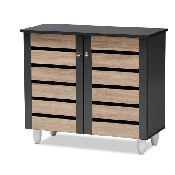 Baxton Studio Gisela Two-Tone Oak and Dark Gray 2-Door Shoe Storage Cabinet