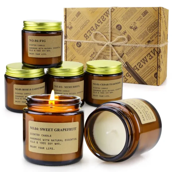 6 Pack Candles for Home Scented Aromatherapy Candle Gift Set for Women Soy Wax Long Lasting Amber Jar Candles Gift for Birthday Mother's Thanksgiving