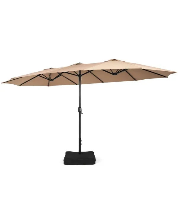 Costway 15ft Double-Sided Twin Patio Umbrella Outdoor Market w/ Crank & Base Coffee, Brown