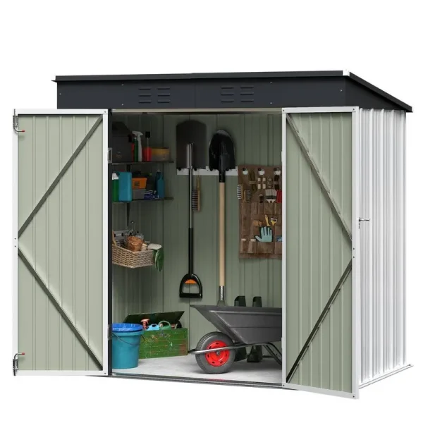 6 ft. W x 4 ft. D White Slanted-Roof Shed Galvanized Metal Shed for Outdoor Storage 24 sq. ft.